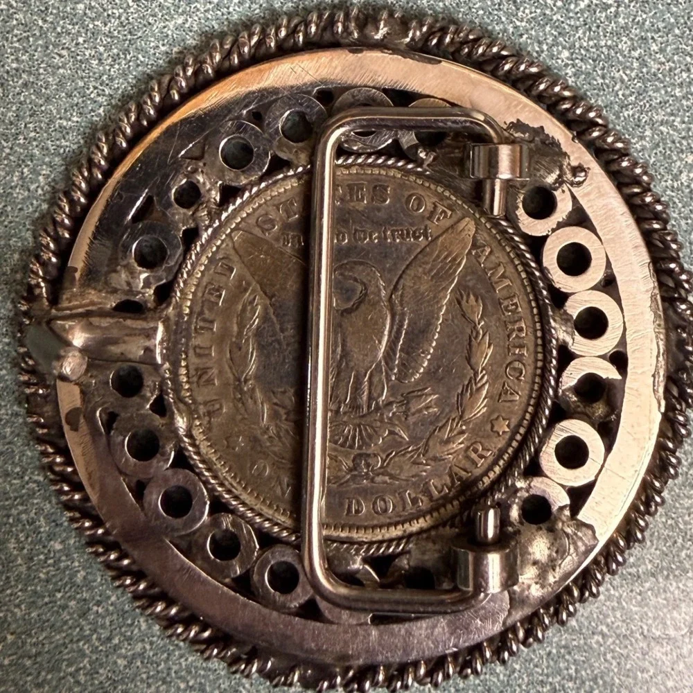 Vintage 1880 Morgan Silver Dollar Belt Buckle Round Western Coin Jewelry